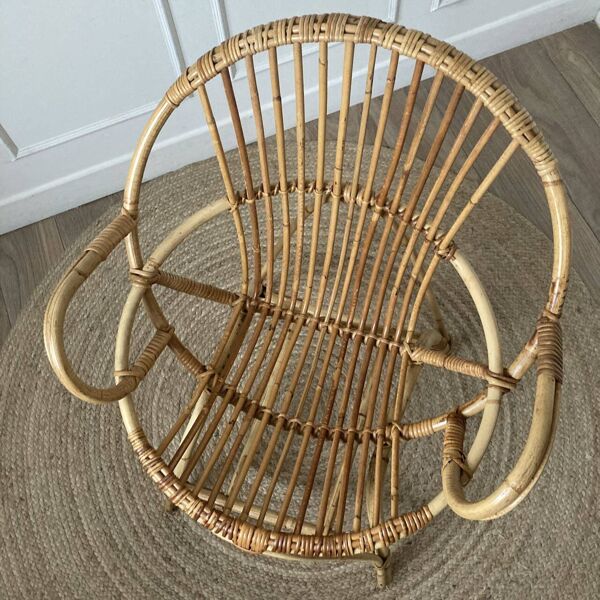 Fauteuil coquille en rotin vintage