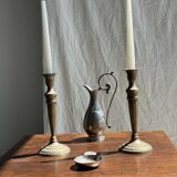 Pair of classic candlesticks in patinated gold metal H25