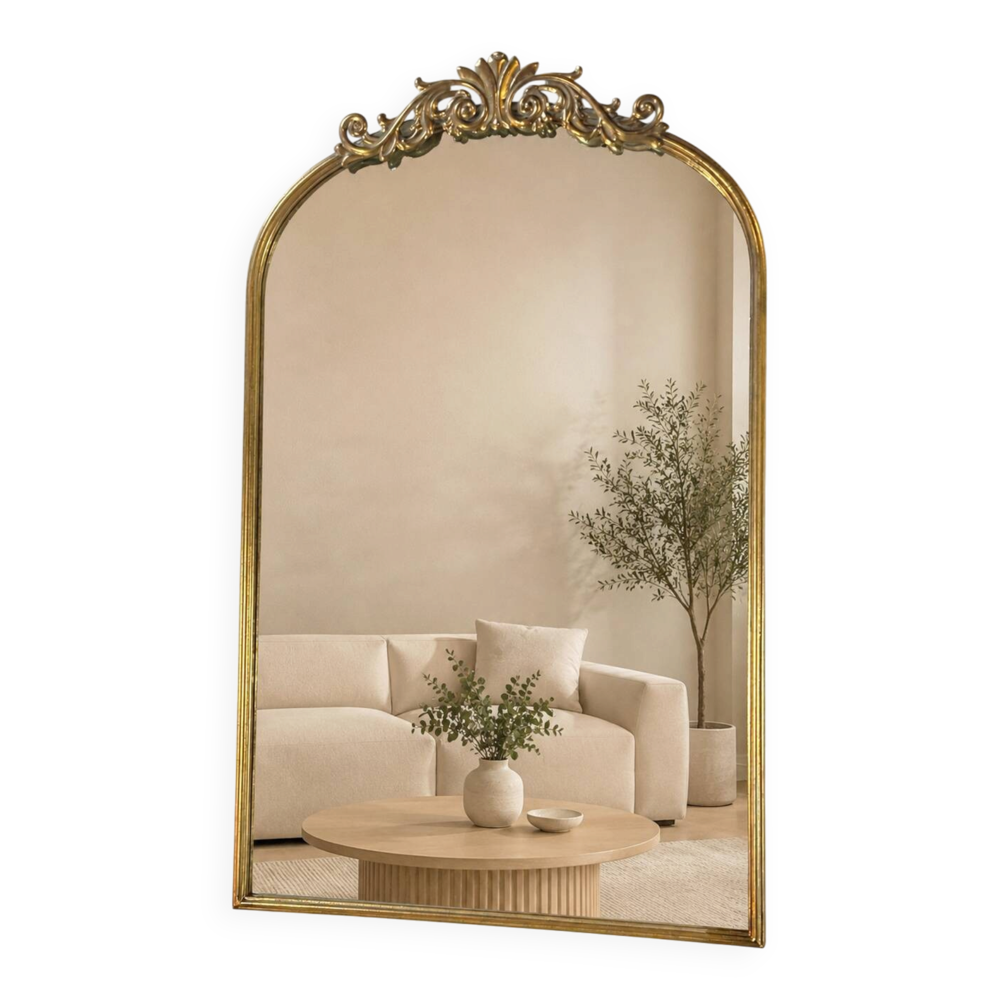 Golden metal pediment mirror from the 2000s.