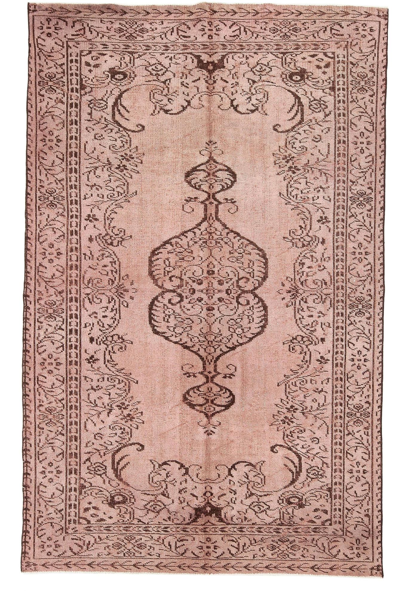 Tapis Vintage Kilim Rose Poudré Motifs Anatoliens, 176x282