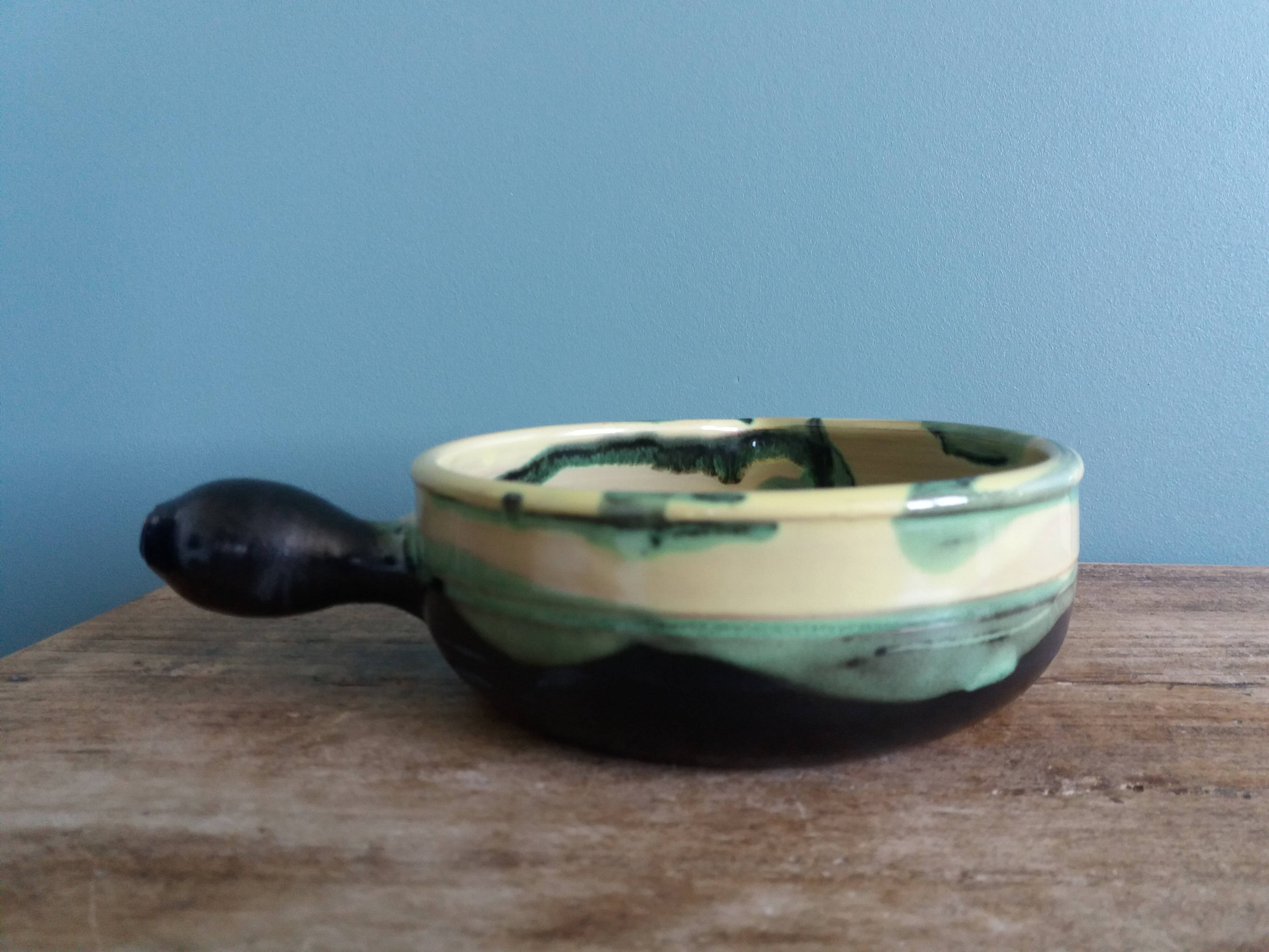 Caquelon signed André Chaudemanche in Malicorne clay