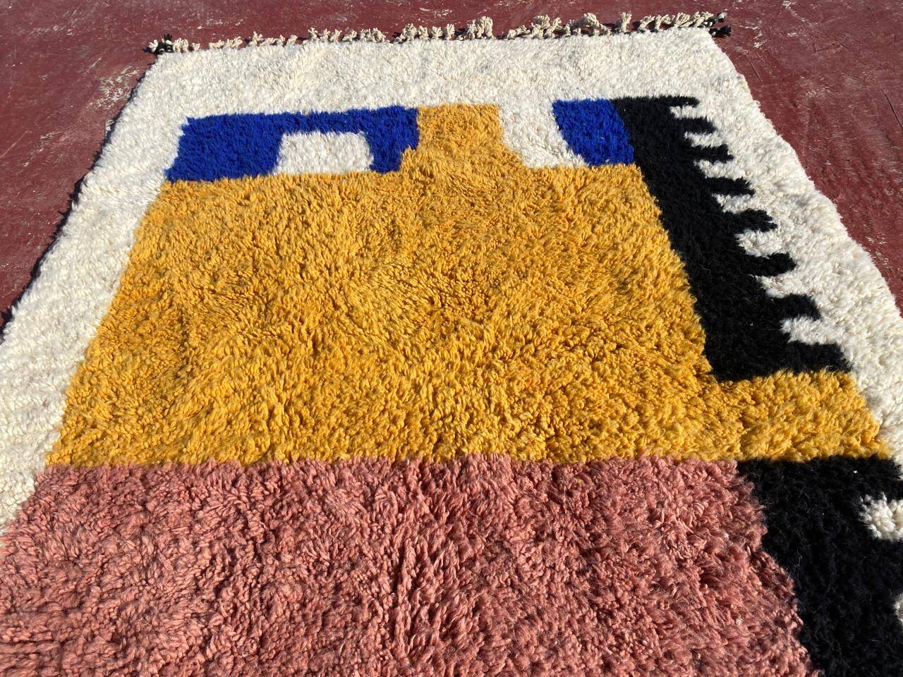 Beniouarain Berber rug, colourful design, 250x150 cm, thick wool, handmade.