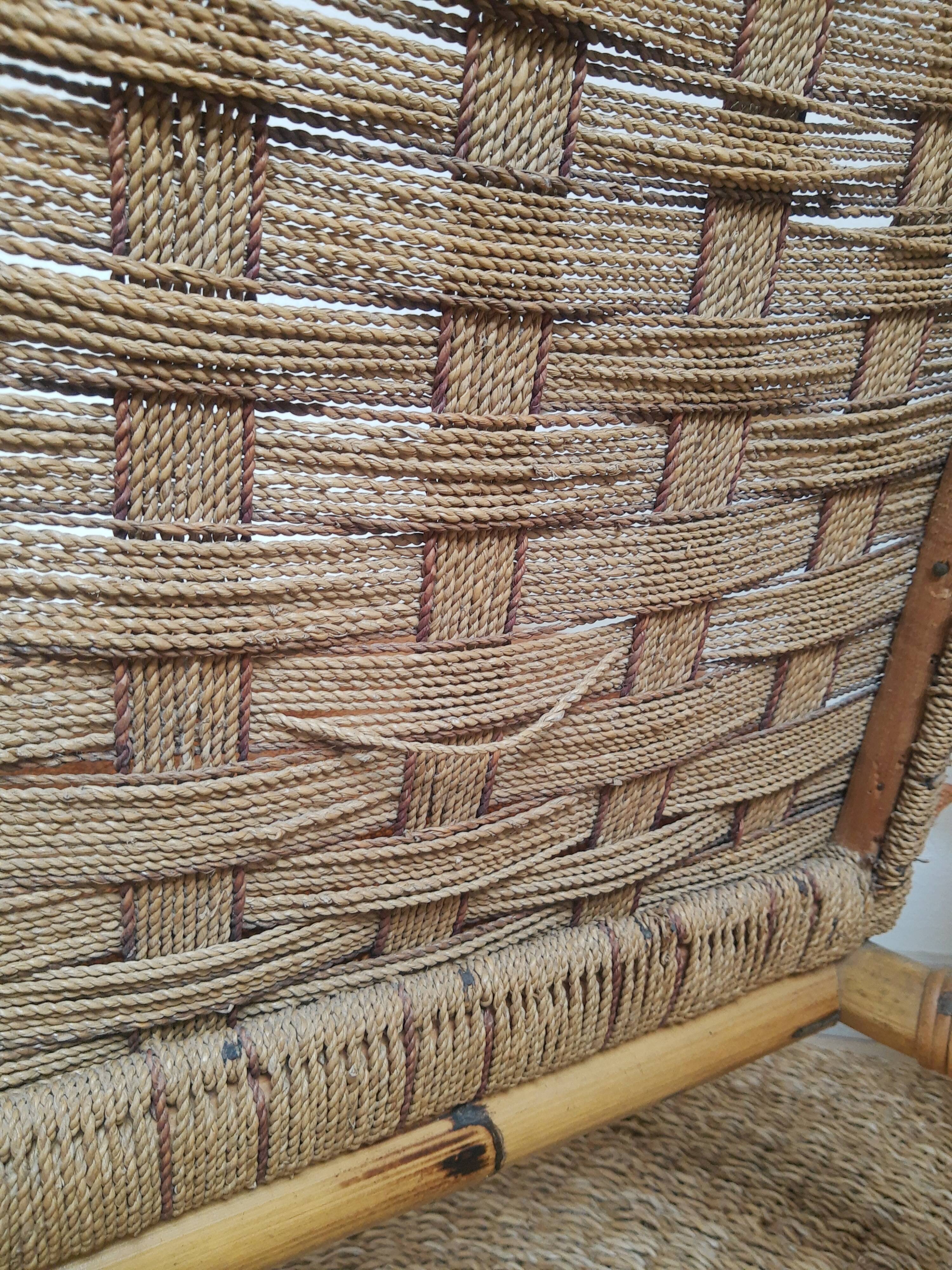 Vintage rattan and braided rope armchair