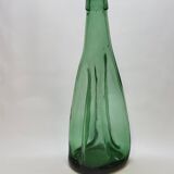Ancienne Grande Bouteille En Verre Pressé Moulé Vert Écrasé Déformé