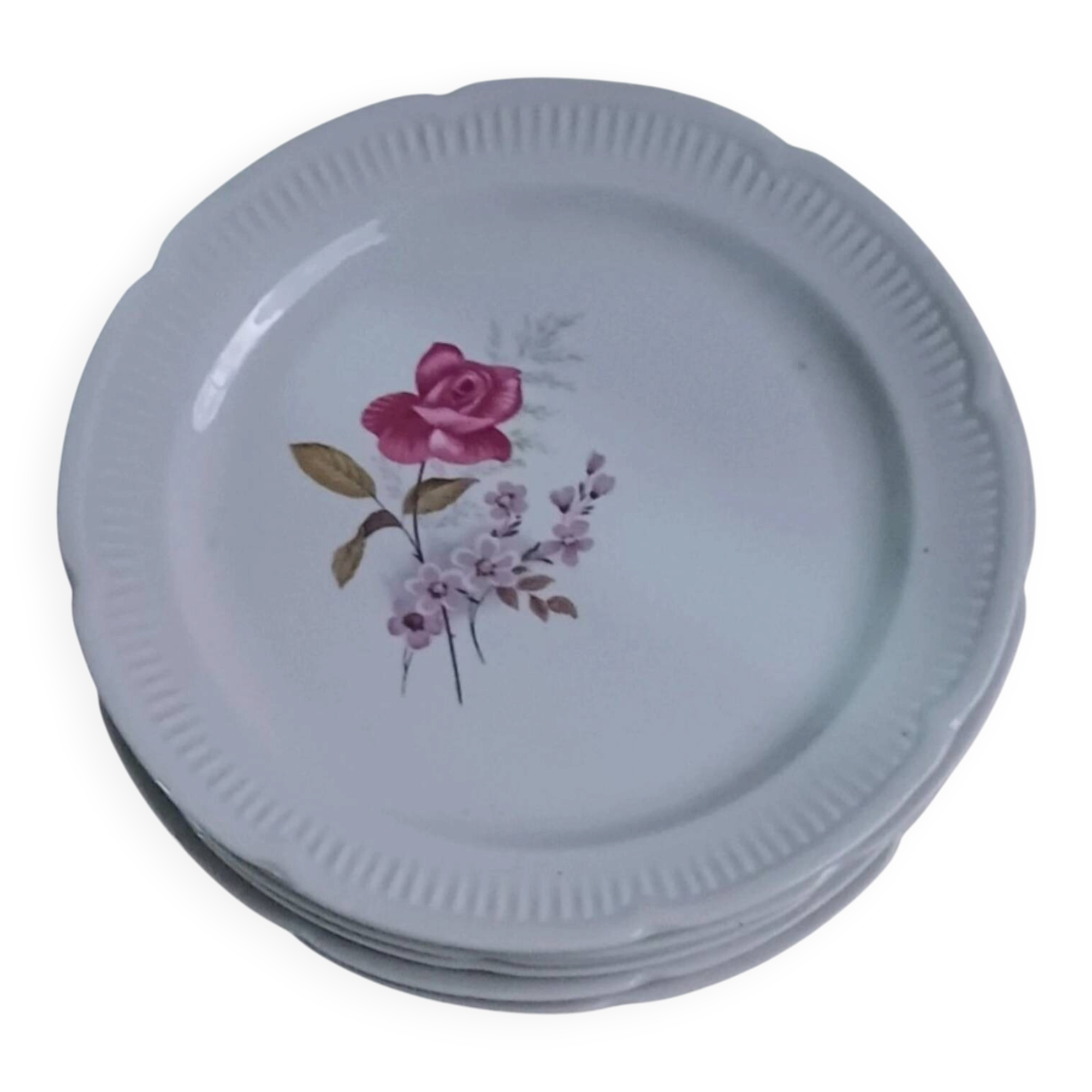 Set of 6 vintage dessert plates from Porcelaine de Vierzon.