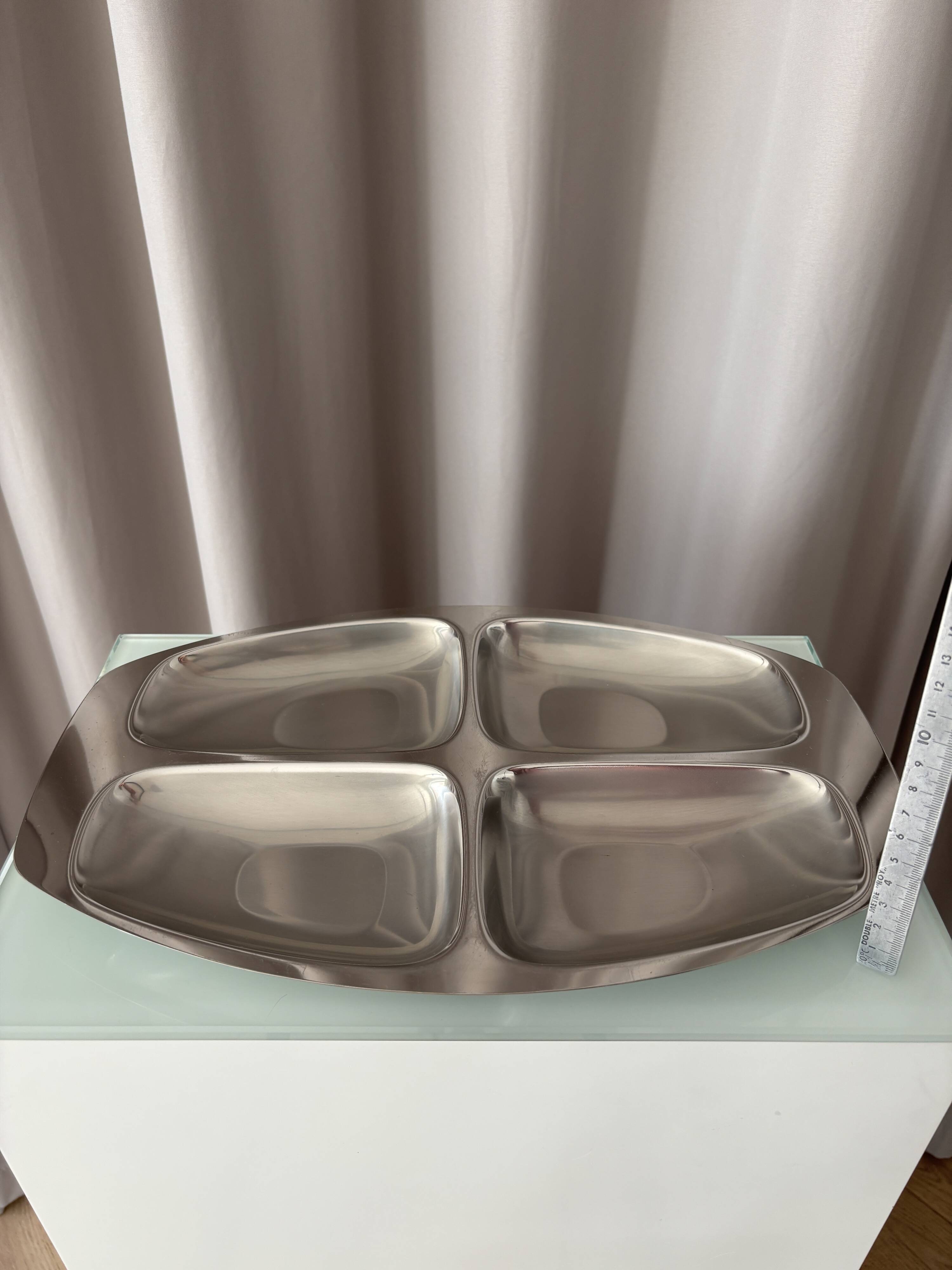 Vintage Alessi 18/10 Stainless Steel Four-Compartment Serving Tray – Italy