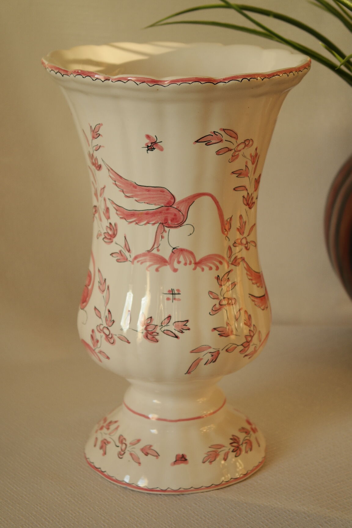 Vase Moustiers faience decoration hand birds signed