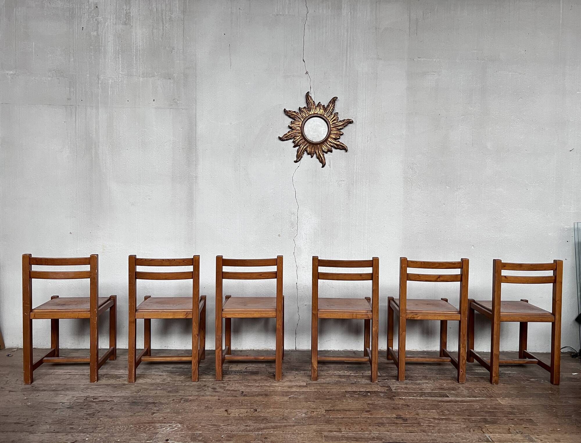 Series of 6 vintage wooden chairs 1960