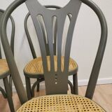 Lot de 6 chaises de salle à manger vintage en bois courbé gris : siège en rotin style Thonet
