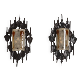 Mazzega. Pair of Brutalist wall lights in glass and iron. 1950s.