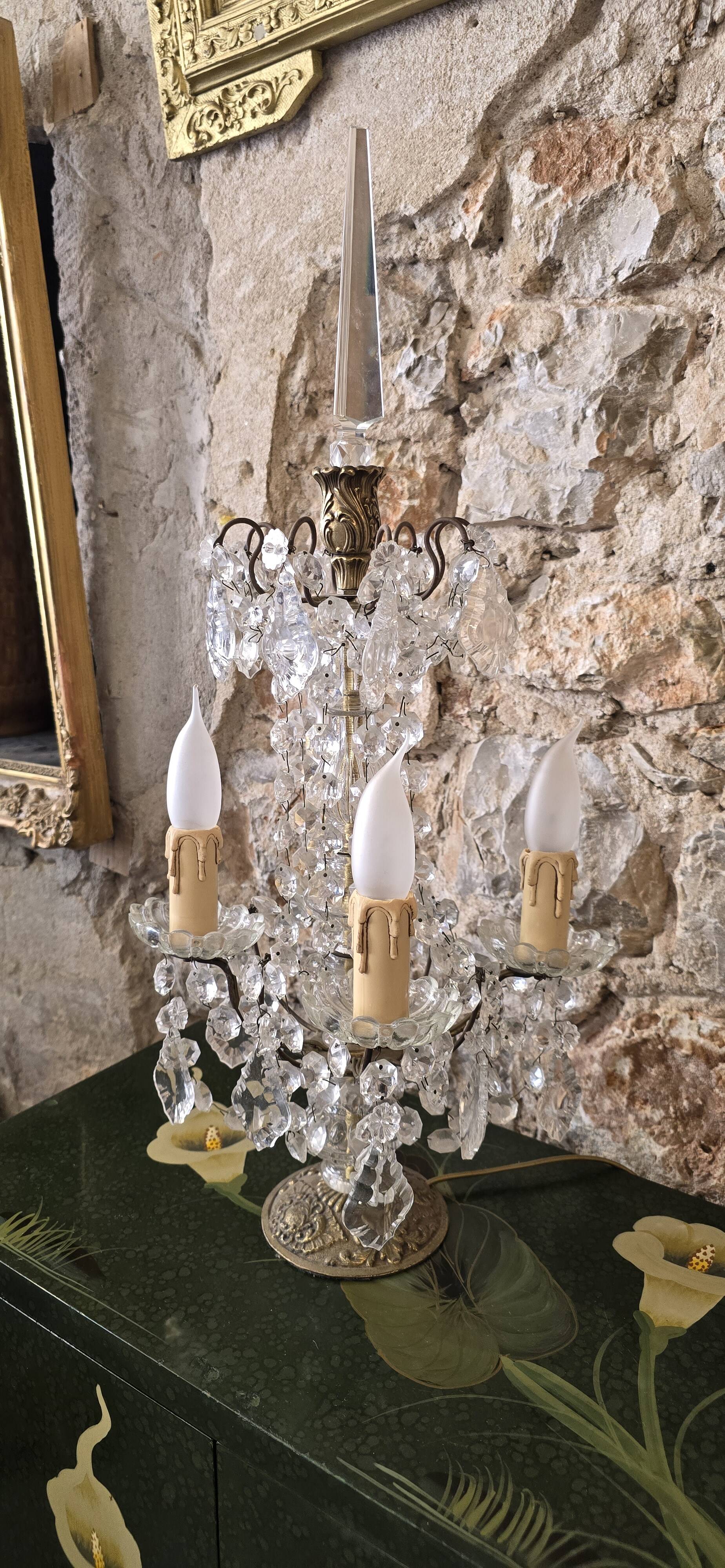 Girandole in gilded bronze and glass pendants