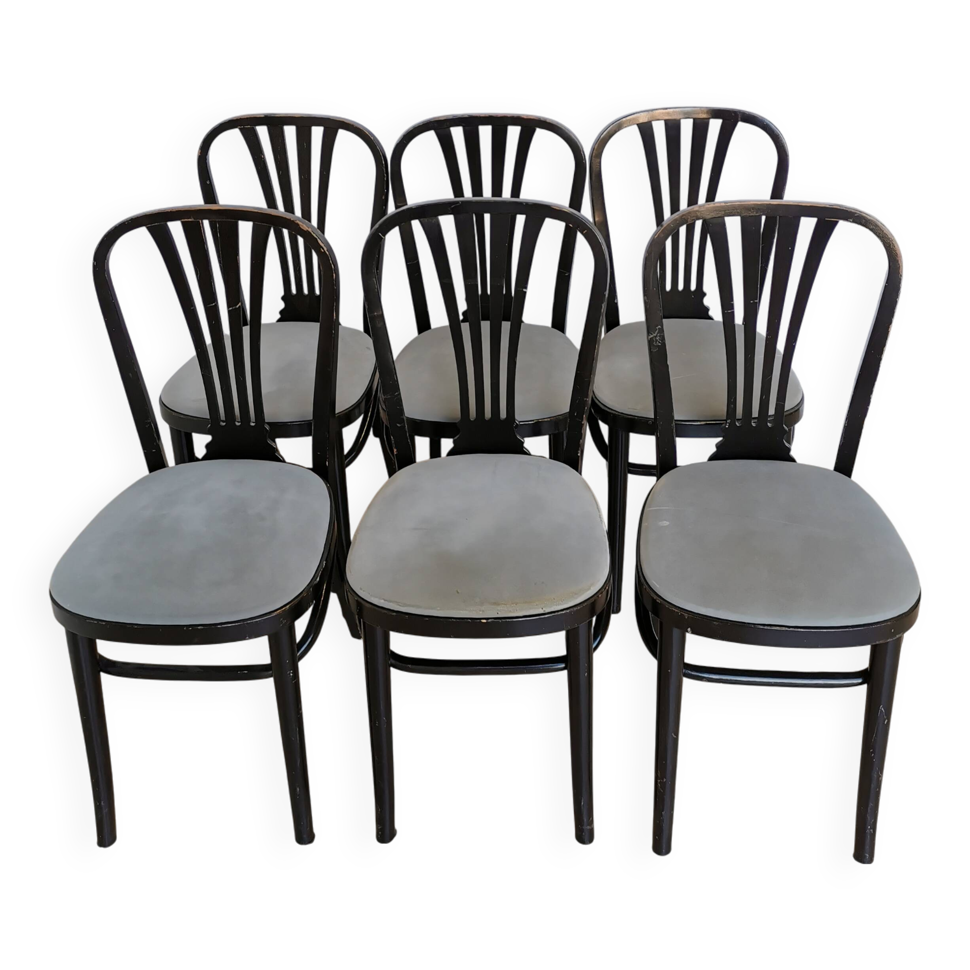 SET of 6 Vintage Black Wooden Dining Chairs by STOL Kamnik 1970s