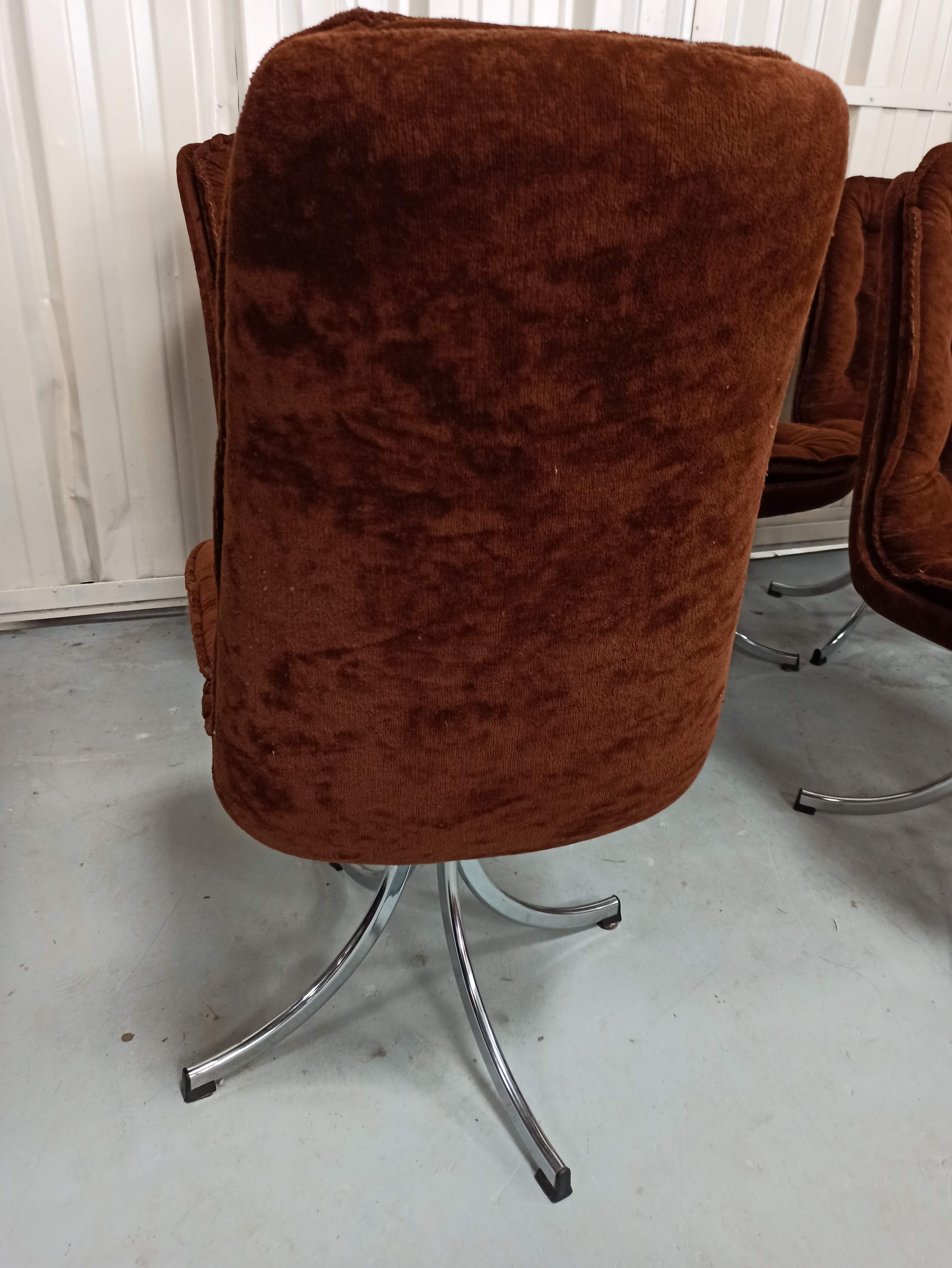 Set of 6 chrome velvet bucket chairs from the 70s
