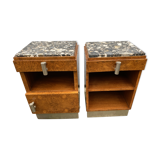 Pair of bedside table night art deco style elm and marble magnifying glass