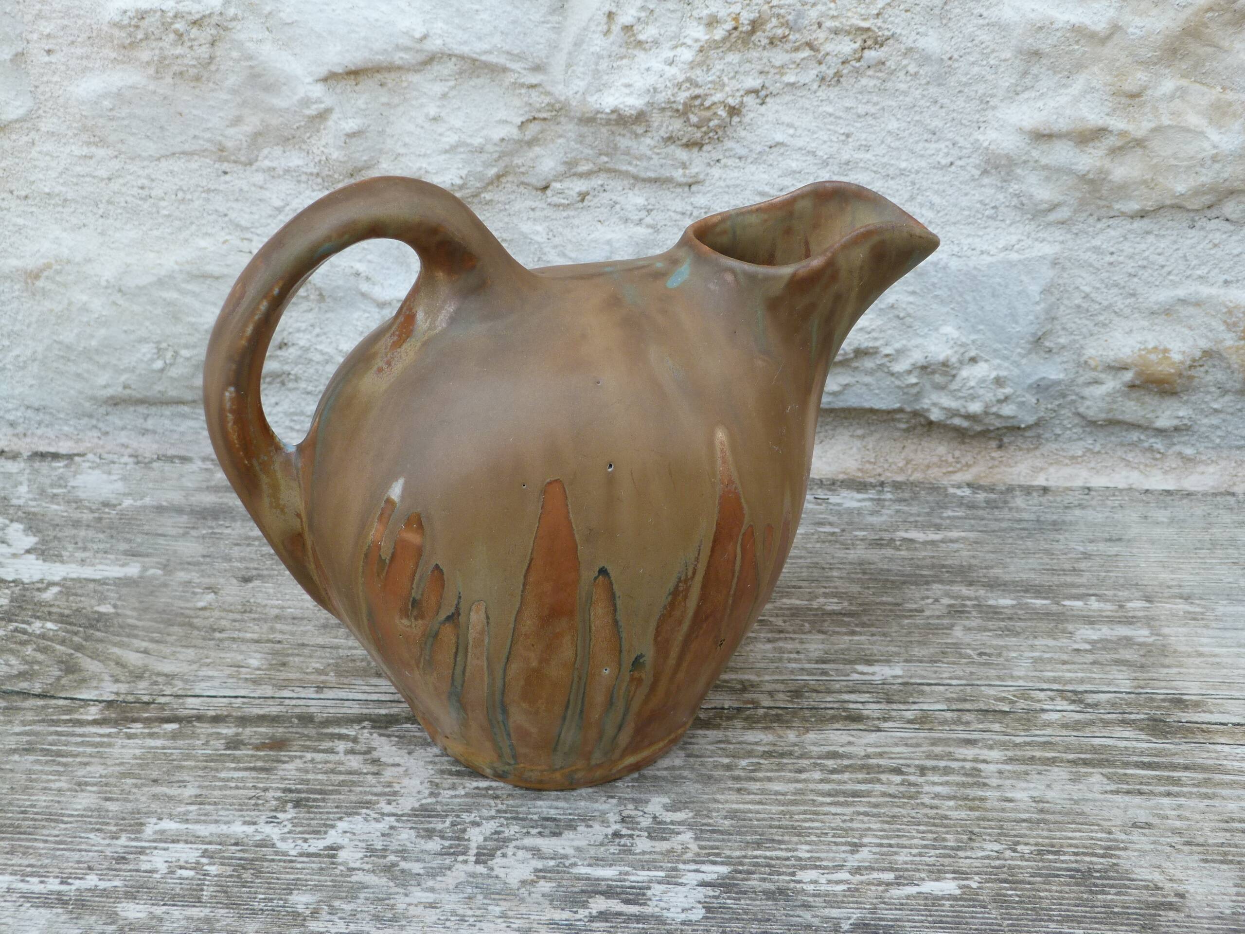 Small enamelled stoneware jug 1920 Art Deco signed Gilbert Métènier