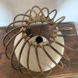 Stoneware lamp - rattan shade