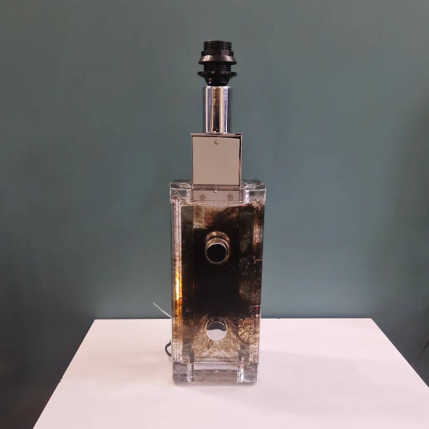 Large table lamp base in Murano glass and chromed metal from the 70s