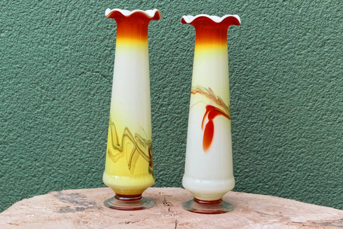 Pair of blown glass Murano collared vases