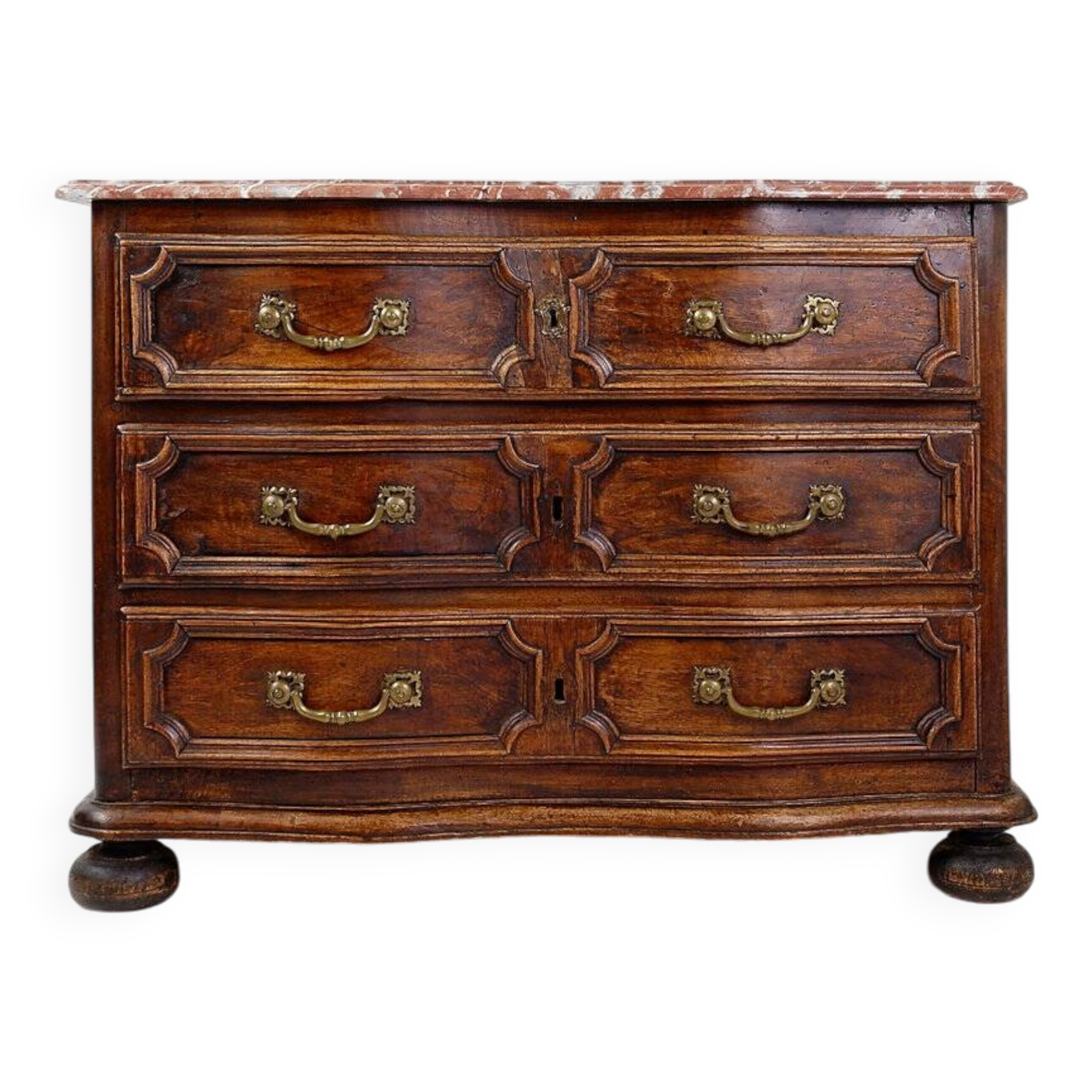 18th century walnut chest of drawers with red marble top
