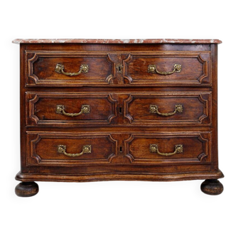 18th century walnut chest of drawers with red marble top