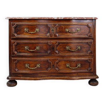 18th century walnut chest of drawers with red marble top