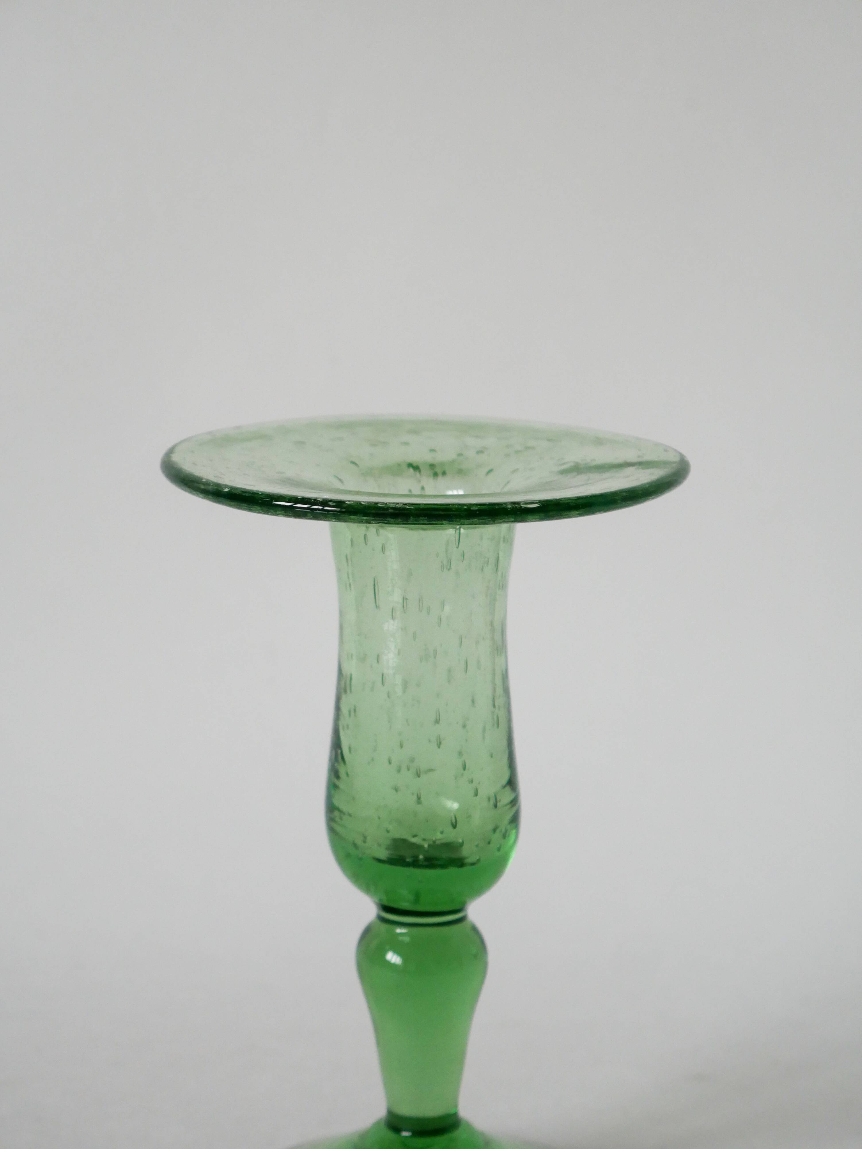 blown glass candle holder signed Biot green 1960-1970
