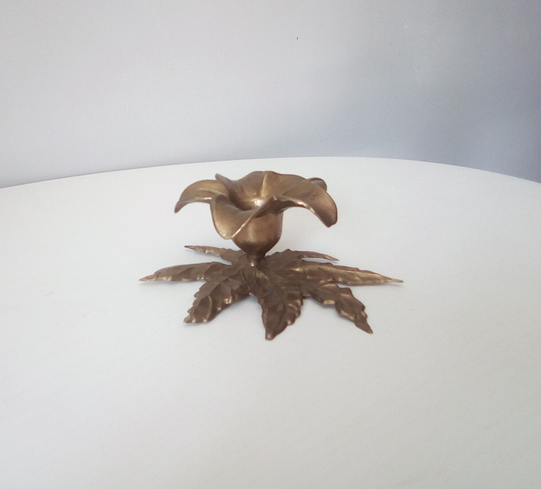 Candlestick old flower in solid brass