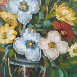 Huile sur toile  signée J. Perez bouquet de fleurs  40 X 50 cm