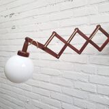 Vintage wooden scissors lamp with glass shade, '70s