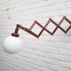 Vintage wooden scissors lamp with glass shade, '70s