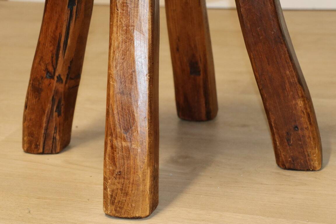 Vintage brutalist low stool in solid ash, 1960s