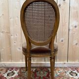 Set of 6 Louis XVI medallion chairs in wood and caning.