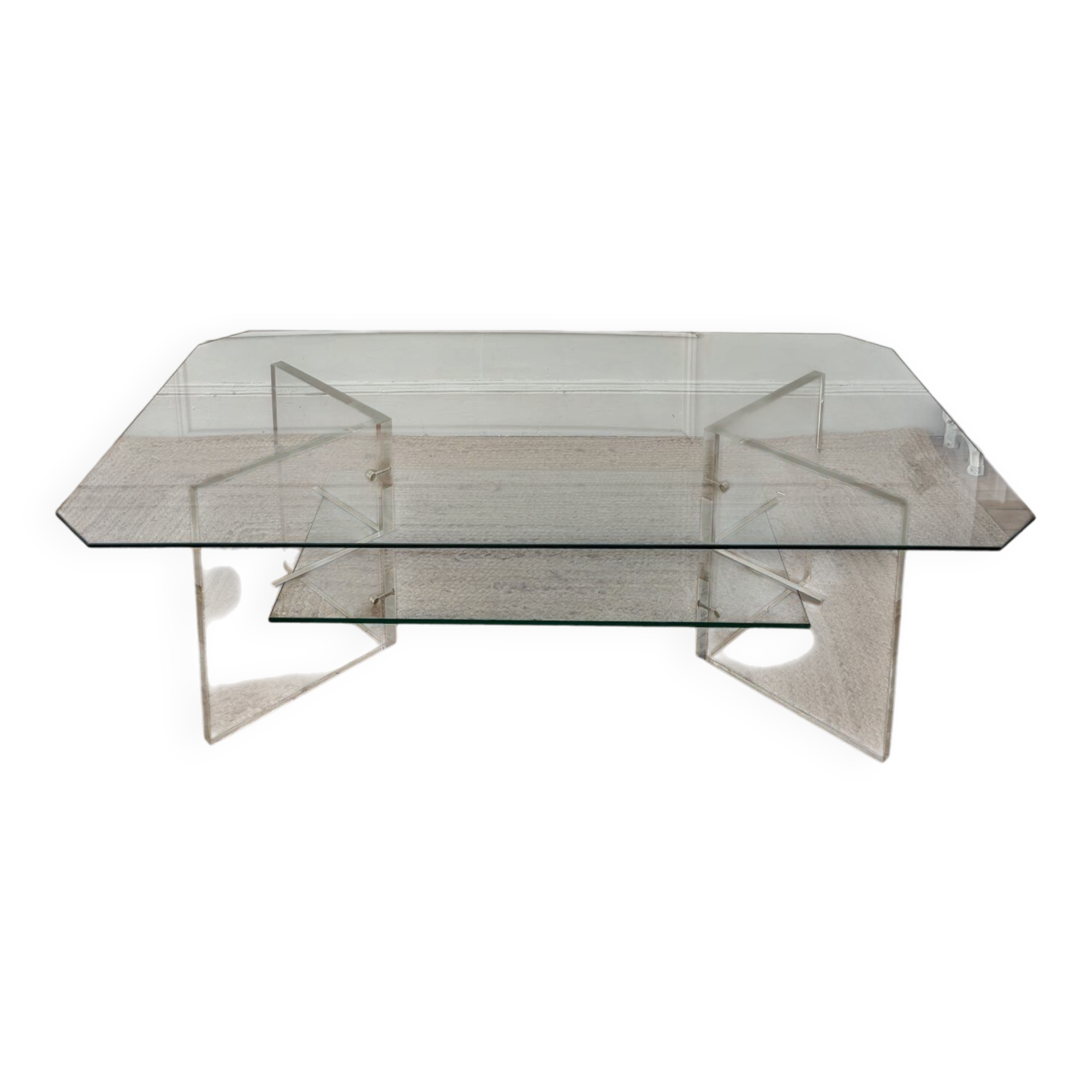 Table basse en Plexiglas et verre vintage 