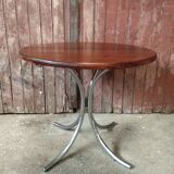 Vintage round chrome and solid wood table