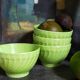 Four vintage spring green earthenware bowls