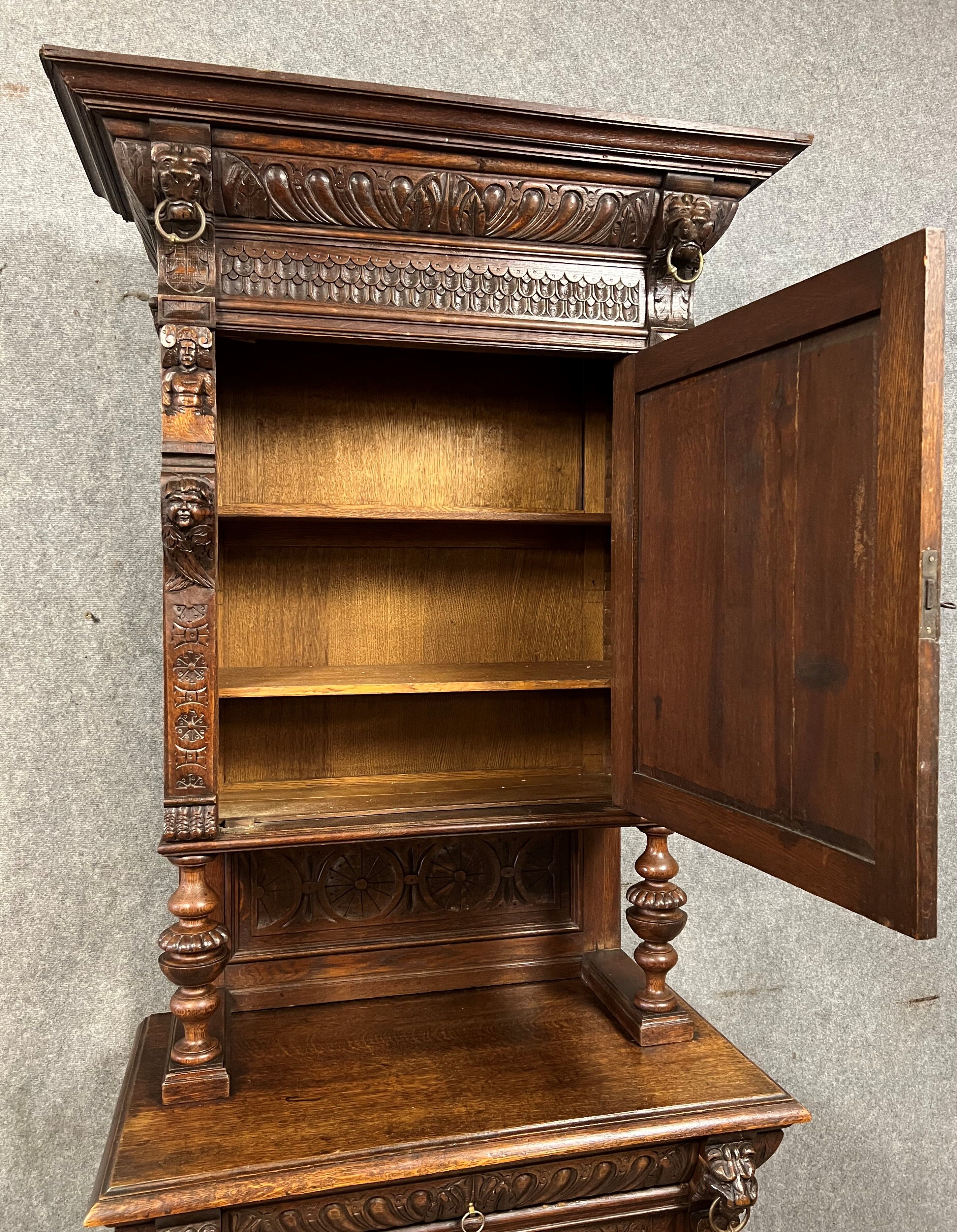 Renaissance cabinet in oak with brown patina circa 1850
