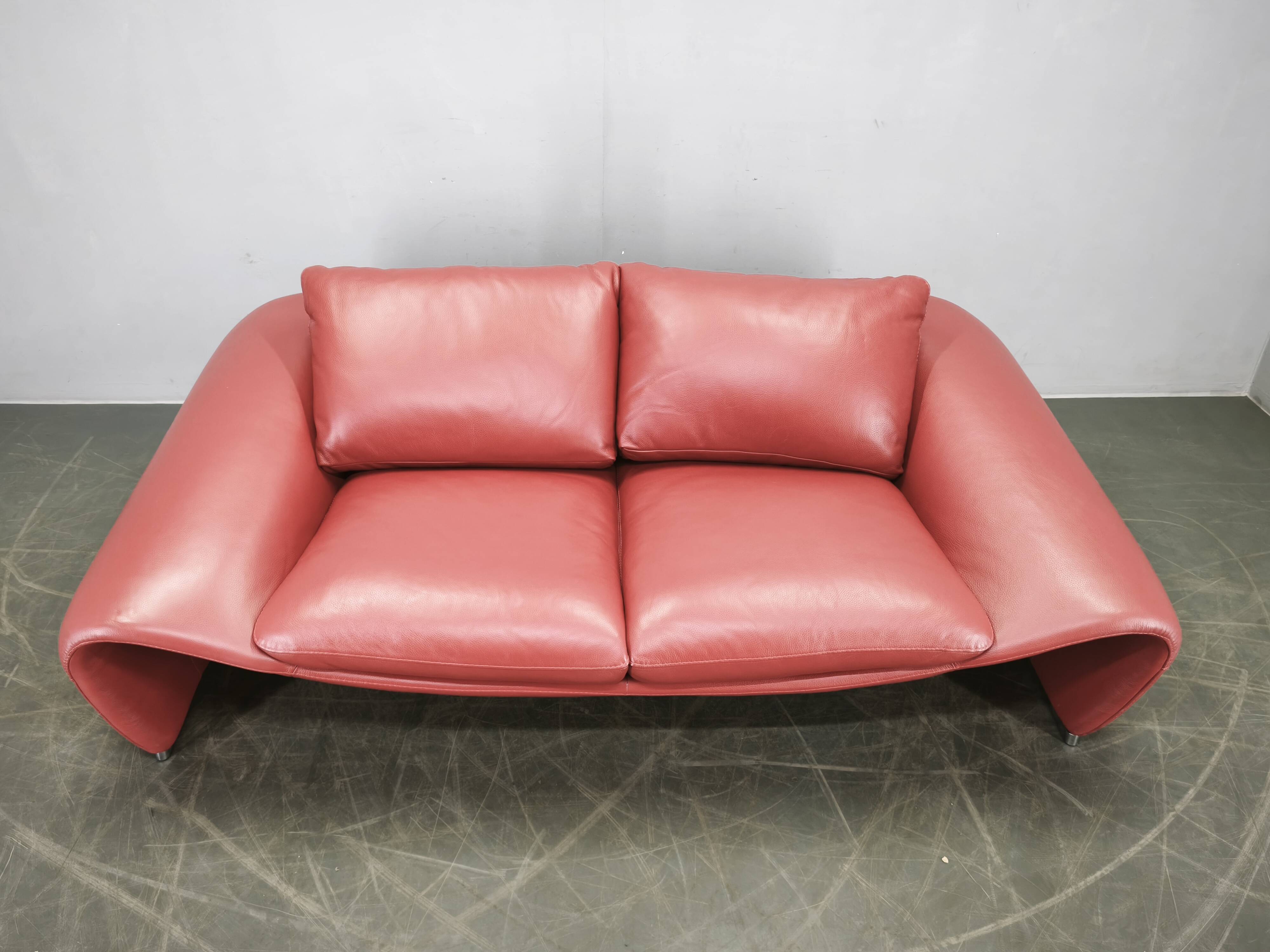 Italian Red Leather Sofa by Divanotti, Postmodern, 1990s