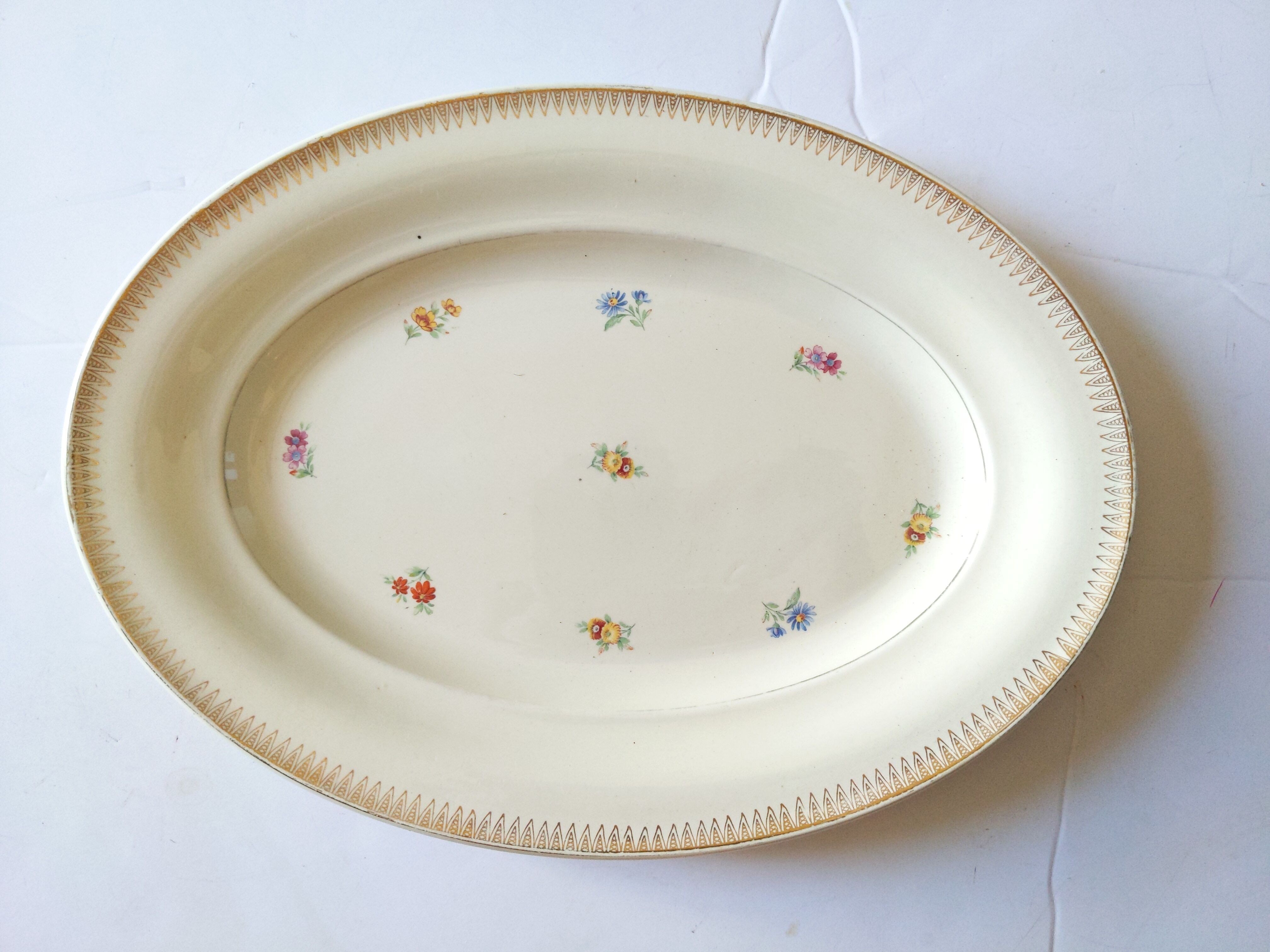 Vintage antique dish porcelain iron earth golden flower