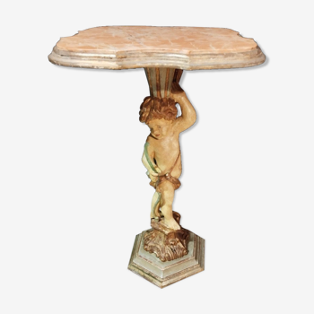 Pedestal table harness with angelot decoration in painted wood