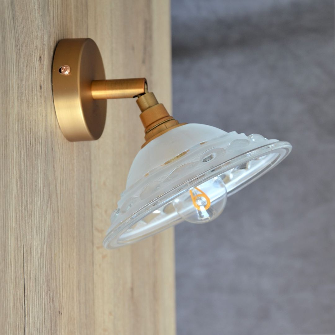 Articulated wall lampshade, satin metal stand