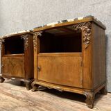 Pair of curved bedside tables with niches, Art Deco period, in mahogany, circa 1920