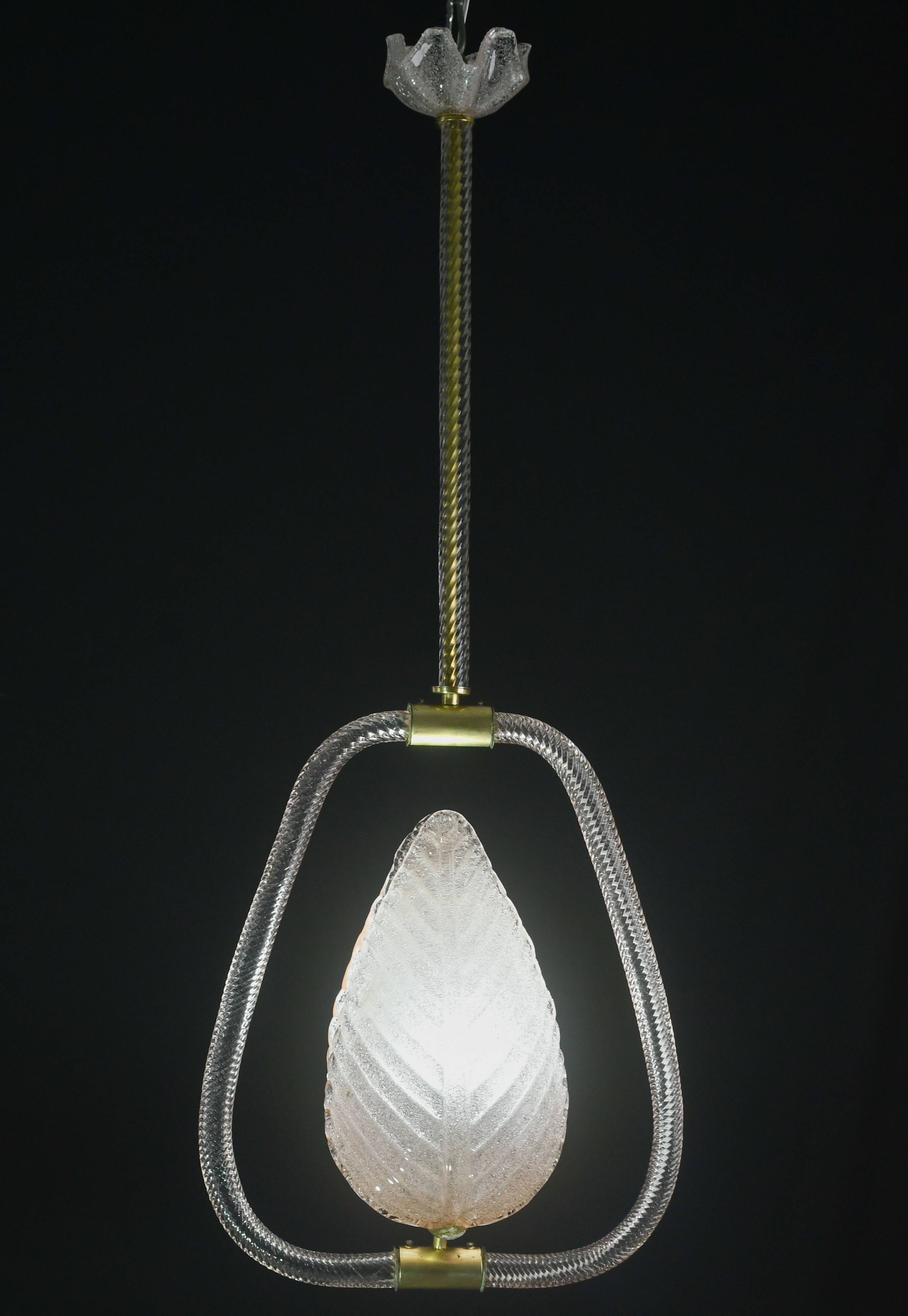 Elgant Pink Art Decò Barovier e Toso Pendant Light Murano Glass, 1940s