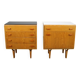 1960s František Mezulaník Mid-Century Maple Nightstands with Black and White Glass