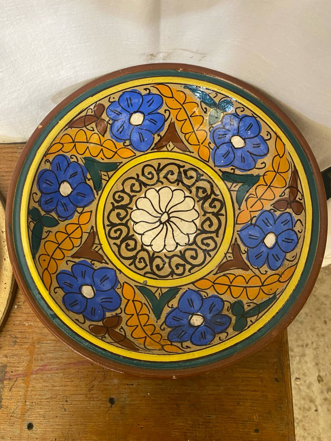Pair of antique safi moroccan glazed terracotta dishes from the 50s