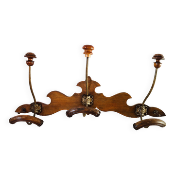 Porte-manteaux mural  en bois vernis , 3 têtes