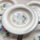 5 Italian speckled earthenware "Tiffany" soup plates - vintage bird motif