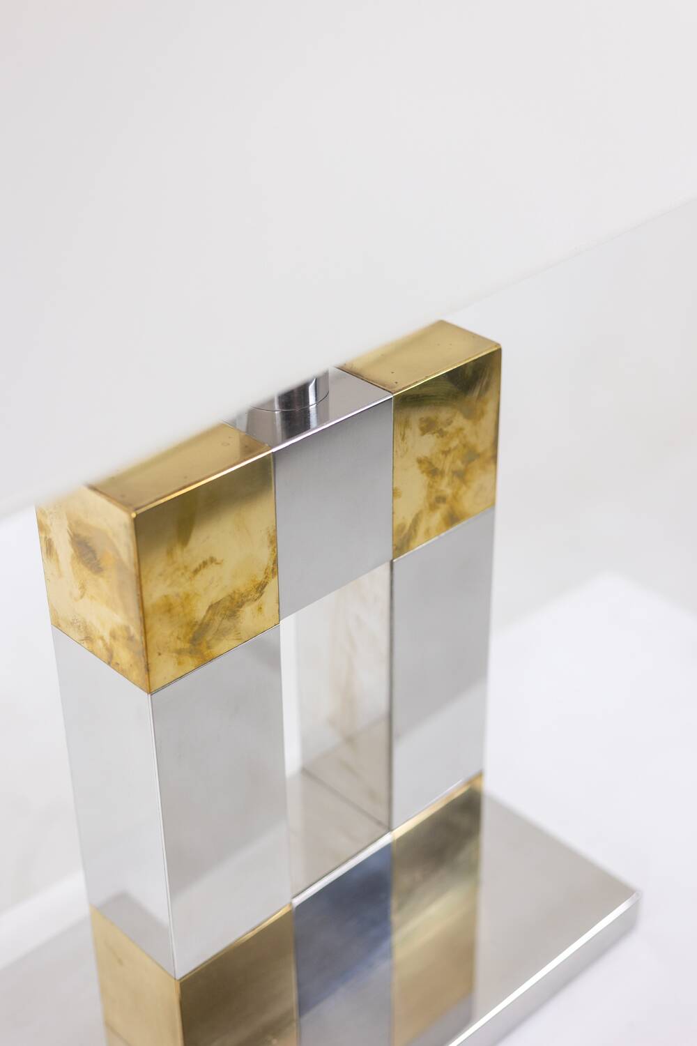 Geometric lamp in silver and gold metal. 1970s.