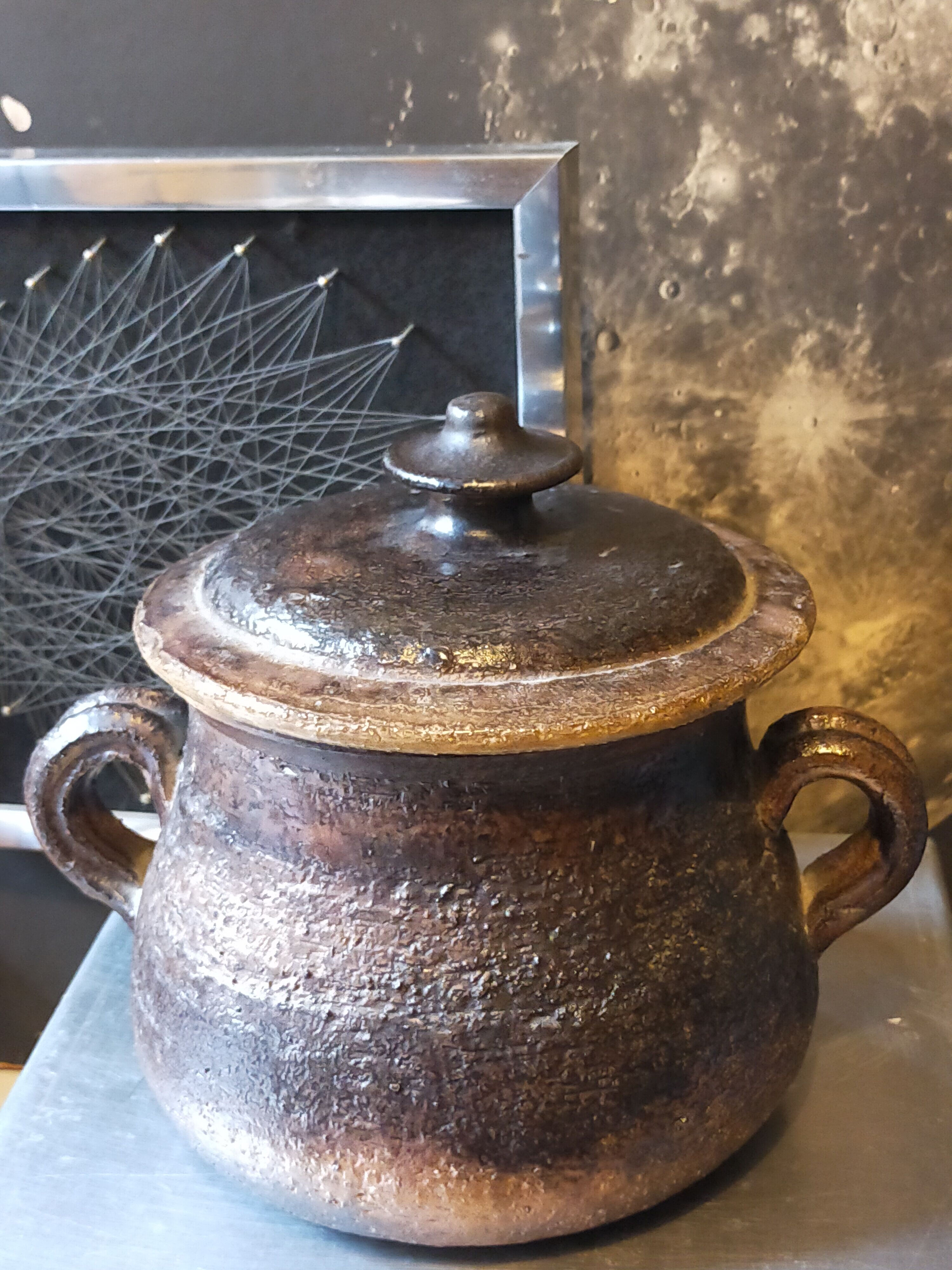 Ceramic covered pot by Jean Marais signed, Vallauris 80s