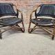 Pair of vintage skaï bamboo armchairs
