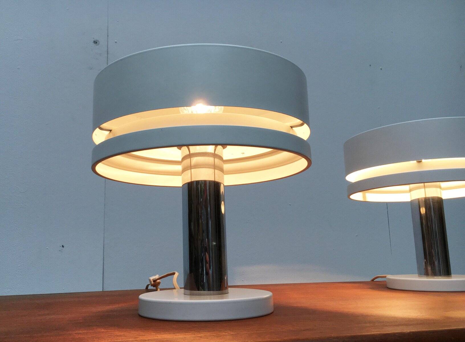Minimalist table lamps from the German mid-century space age by Kaiser Idell / Kaiser Leuchten, 1960s, set of 2.